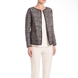 Lafayette 148 Keaton Tweed Blazer Jacket Rainbow Multicolor Pockets Black Petite